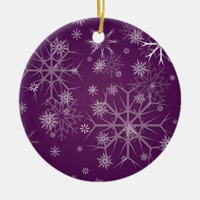 PixDezines Snowflakes White + Plum Ceramic Ornament (Front)