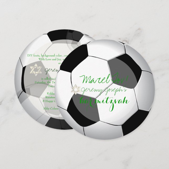 PixDezines soccer bar mitzvah/DIY color Invitation (Front/Back)