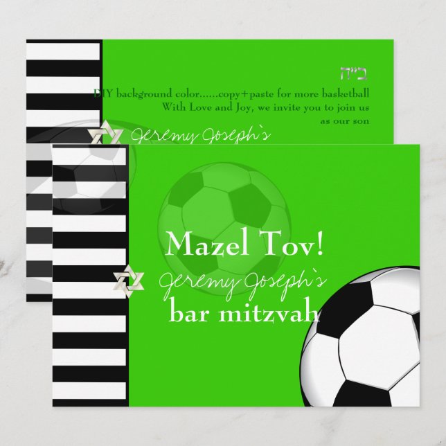 PixDezines soccer bar mitzvah/DIY color Invitation (Front/Back)