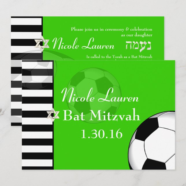 PixDezines Soccer Bat Mitzvah Invitation (Front/Back)