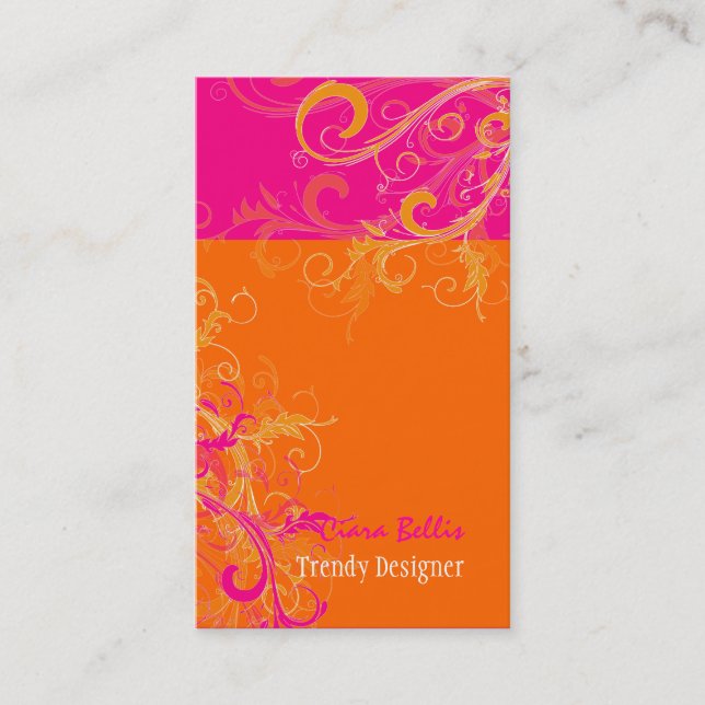PixDezines Sorbet Swirls /Pink+Tangerine Business Card (Front)