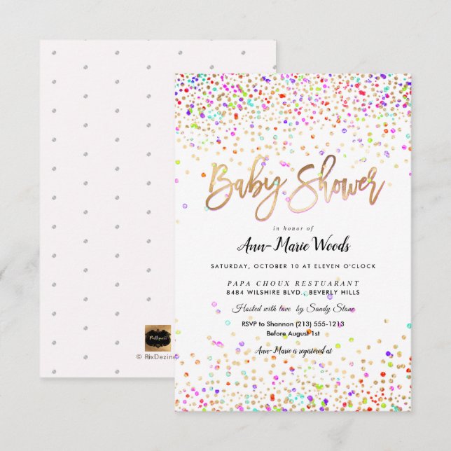 PixDezines Sprinkled Confetti Baby Shower Invitation (Front/Back)