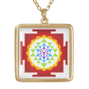 PixDezines Sri Yantra /Rainbow/Chakra Clearing Gold Plated Necklace