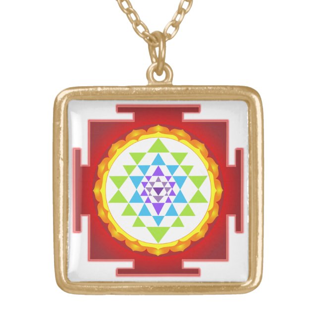PixDezines Sri Yantra /Rainbow/Chakra Clearing Gold Plated Necklace (Front)