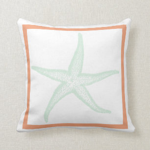 PixDezines starfish/mint green/coral orange Throw Pillow