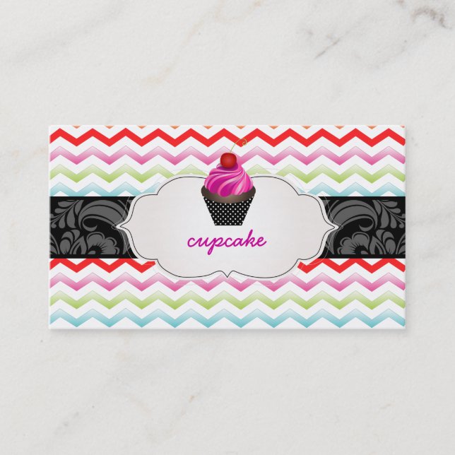 PixDezines strawberry swirls cupcake+chevron Business Card (Front)