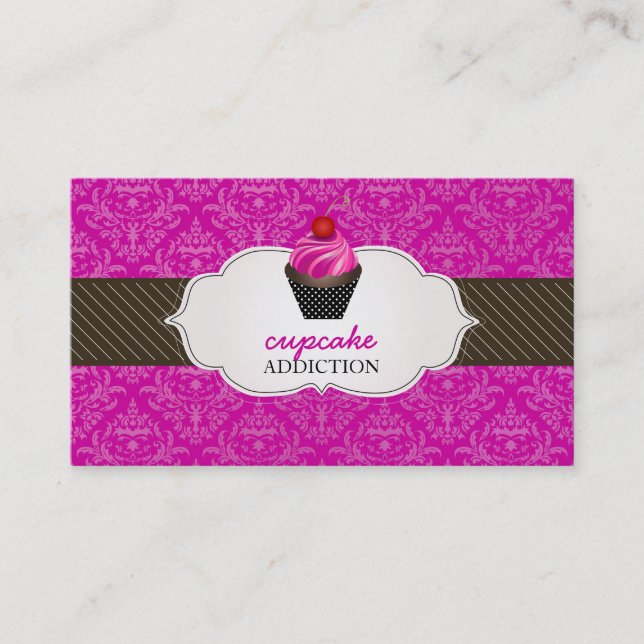 PixDezines strawberry swirls cupcake+pinstripes Business Card (Front)