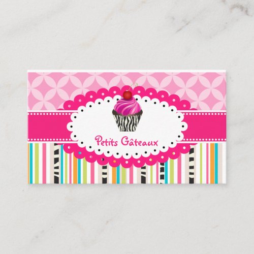 PixDezines strawberry swirls cupcake+stripes Business Cards