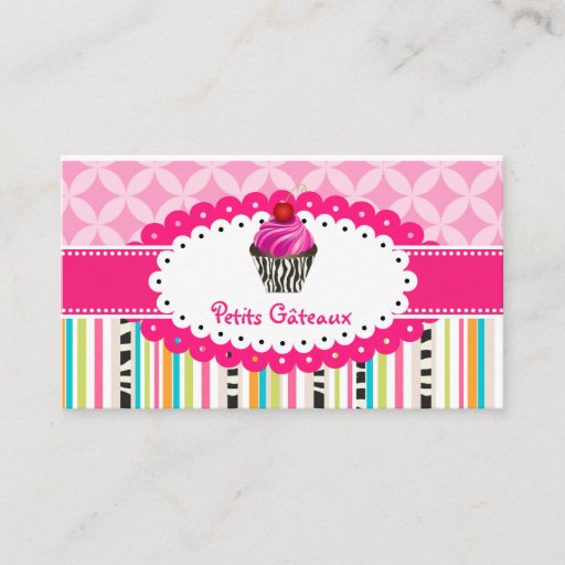 Customizable PixDezines strawberry swirls cupcake+stripes Business Cards