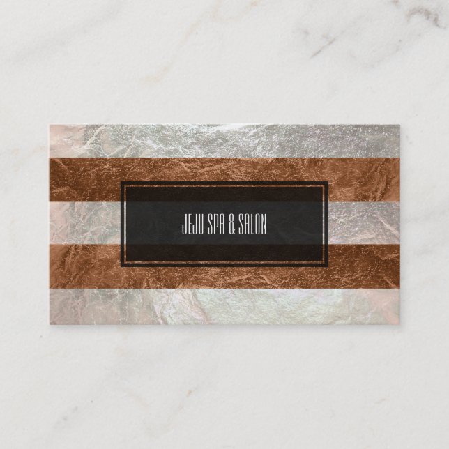 PixDezines stripes/faux foil/copper/silver Business Card (Front)