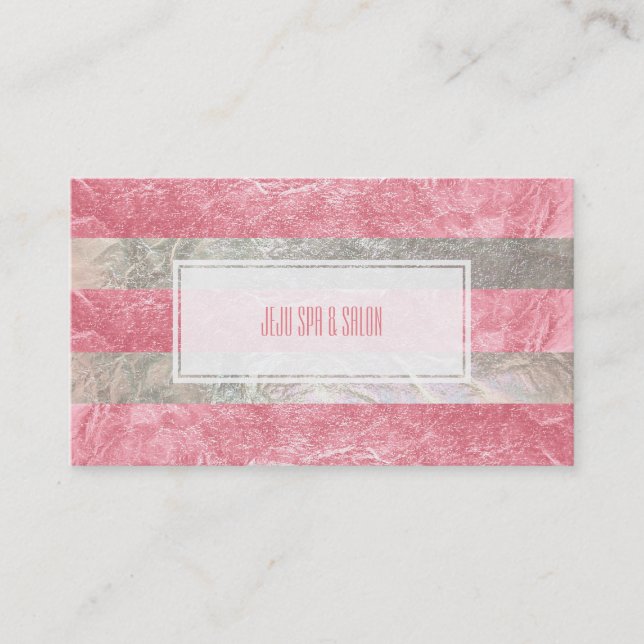 PixDezines stripes/faux pink foil Business Card (Front)
