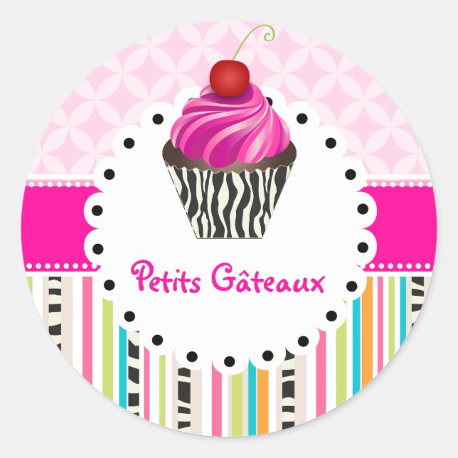 PixDezines stripes+lattice+cupcake/DIY color Classic Round Sticker (Front)