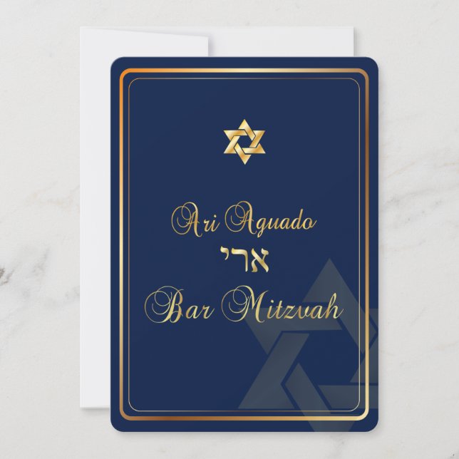 PixDezines Stylish Bar Mitzvah/dark blue/gold Invitation (Front)