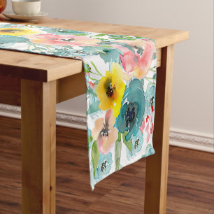 PixDezines Summer Floral Watercolor Short Table Runner