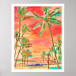 Pixdezines Sunset Hawaiian Beach/coral/teal Poster at Zazzle