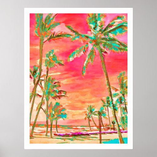 PixDezines Sunset Hawaiian BeachCoralTeal Poster