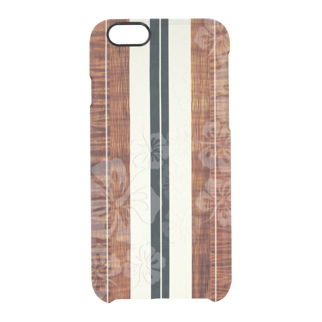 PixDezines Surf Board/Hibiscus/Faux Koa Uncommon iPhone Case (Back)