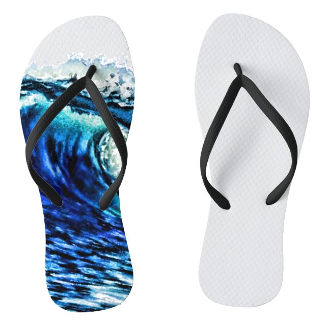 PixDezines Surfs Up Hawaiian Waves Flip Flops (Footbed)