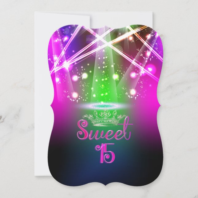 PixDezines Sweet 15, Laser Lights/Neon Lights Invitation (Front)