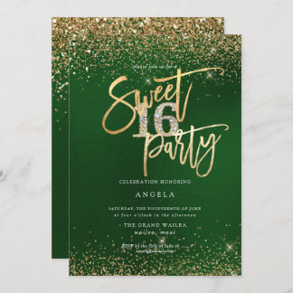 PixDezines Sweet 16 Diamond Glitters Emerald Invitation