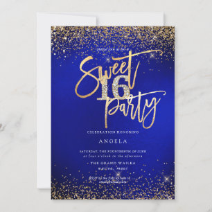 PixDezines Sweet 16 Diamond Glitters Royal Blue Invitation