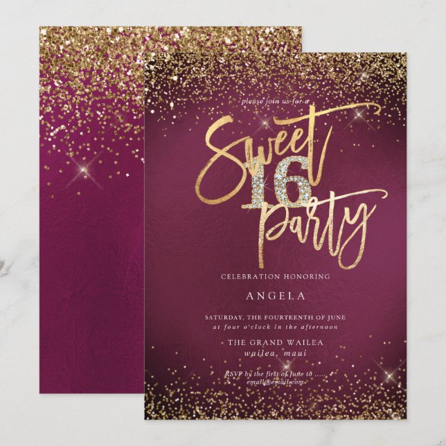 PixDezines Sweet 16 Diamond Glitters Sangria  Invitation (Front/Back)