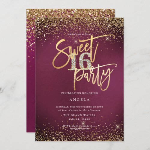 PixDezines Sweet 16 Diamond Glitters Sangria  Invitation