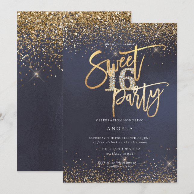 PixDezines Sweet 16 Diamond Glitters Slate Blue Invitation (Front/Back)