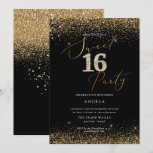 PixDezines Sweet 16 Diamond Glitters Watercolor Invitation