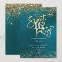 PixDezines Sweet 16 Diamond Gold Glitters Teal
