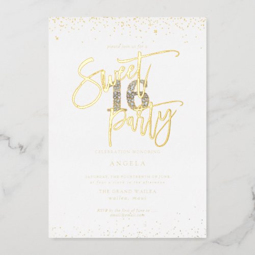 PixDezines Sweet 16 Diamond Silver Gold Foil Invitation