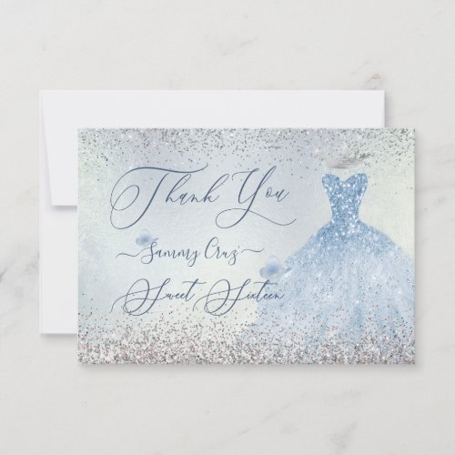 PixDezines Sweet 16 Dusty Blue Dress Thank You Card