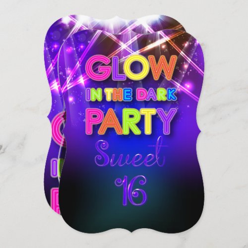 PixDezines Sweet 16 Glow PartyLaser Lights Invitation