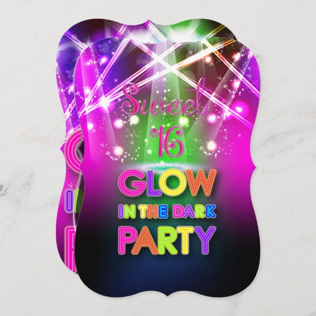 PixDezines Sweet 16, Laser Lights/Glow Party Invitation (Front/Back)