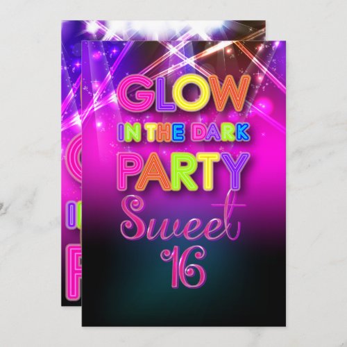 PixDezines Sweet 16 Laser LightsGlow Party Invitation