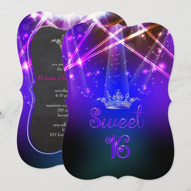 PixDezines Sweet 16, Laser Lights/Neon Lights Invitation (Front/Back)
