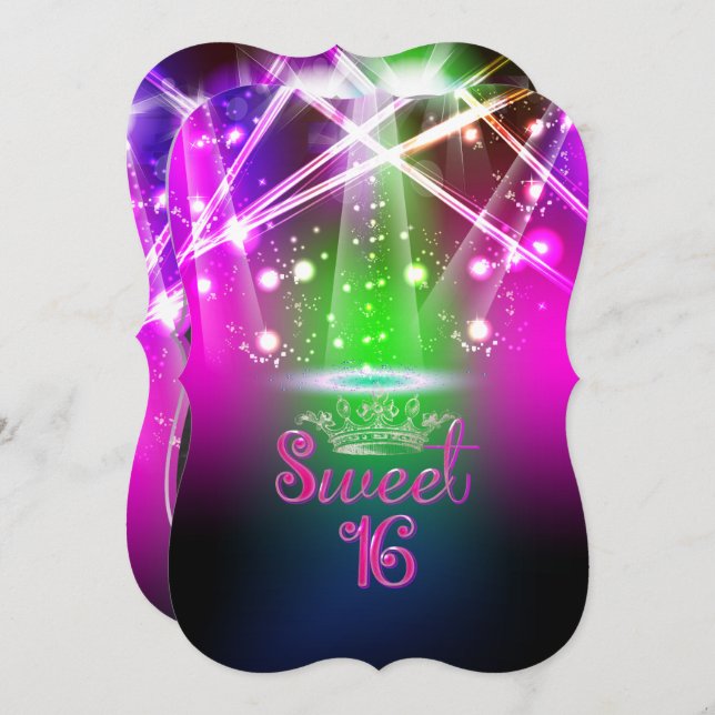 PixDezines Sweet 16, Laser Lights/Neon Lights Invitation (Front/Back)