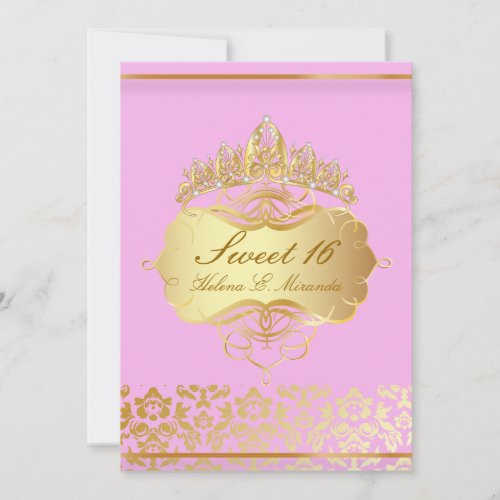 PixDezines Sweet 16/ princess/pink+gold damask Personalized Invitation