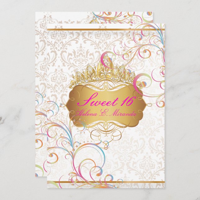 PixDezines SWEET 16/Rainbow Swirls Invitation (Front/Back)