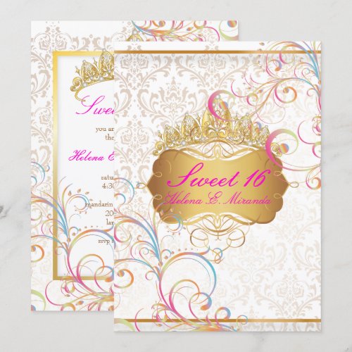 PixDezines Sweet 16/Rainbow Swirls Personalized Invitations