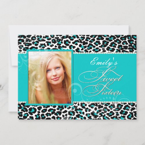 PixDezines sweet 16/teal leopard Personalized Announcement