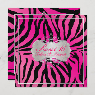 PixDezines SWEET 16/ZEBRA PRINT/HOT PINK Invitation