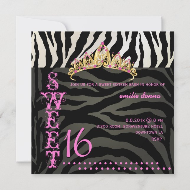 PixDezines Sweet 16/Zebra Stripes Invitation (Front)