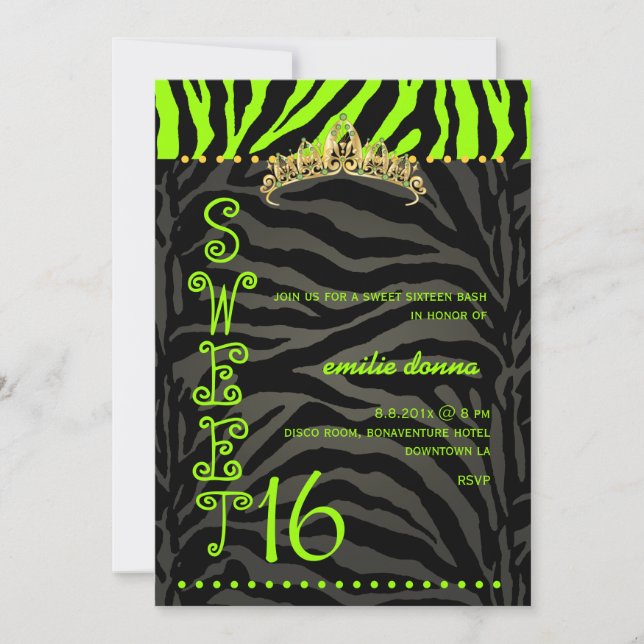 PixDezines Sweet 16/Zebra Stripes Invitation (Front)