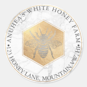 PixDezines Sweet Honeycomb, Silver Bee Classic Round Sticker