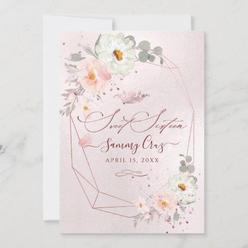 PixDezines Sweet Sixteen Rose Gold Gem Facets Invitation