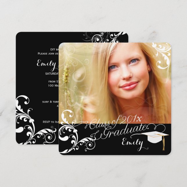 PixDezines Swirls Graduation/DIY color+fonts Invitation (Front/Back)