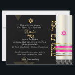 PixDezines Tallit/Star of David/DIY background<br><div class="desc">PixDezines faux silk tallit bat mitzvah.. trimmed with faux gold, silver, copper and hot pink .. drapes over your invite.. background is of course, customizable, as well as the fonts and its colors. The tallit has silver, gold, copper and pink. Please send us an email for your hebrew name and...</div>