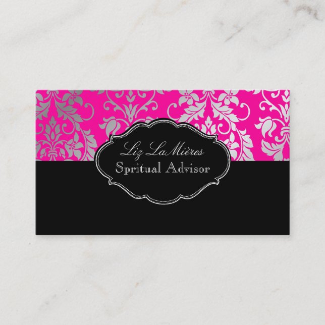 PixDezines Tanza Damask/DIY background/pink Business Card (Front)