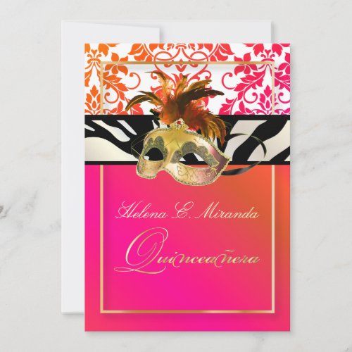 PixDezines Tanza DamaskQuinceaneraZebra Invitation